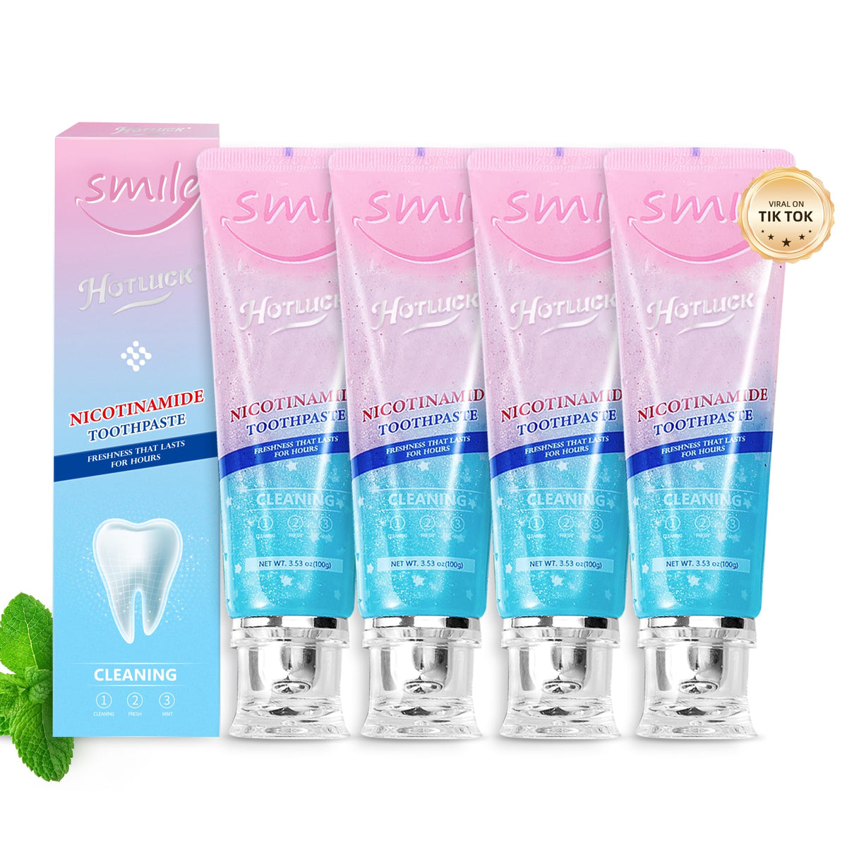 Hotluck Niacinamide Whitening Toothpaste Mint Peach 4-pack packaging view