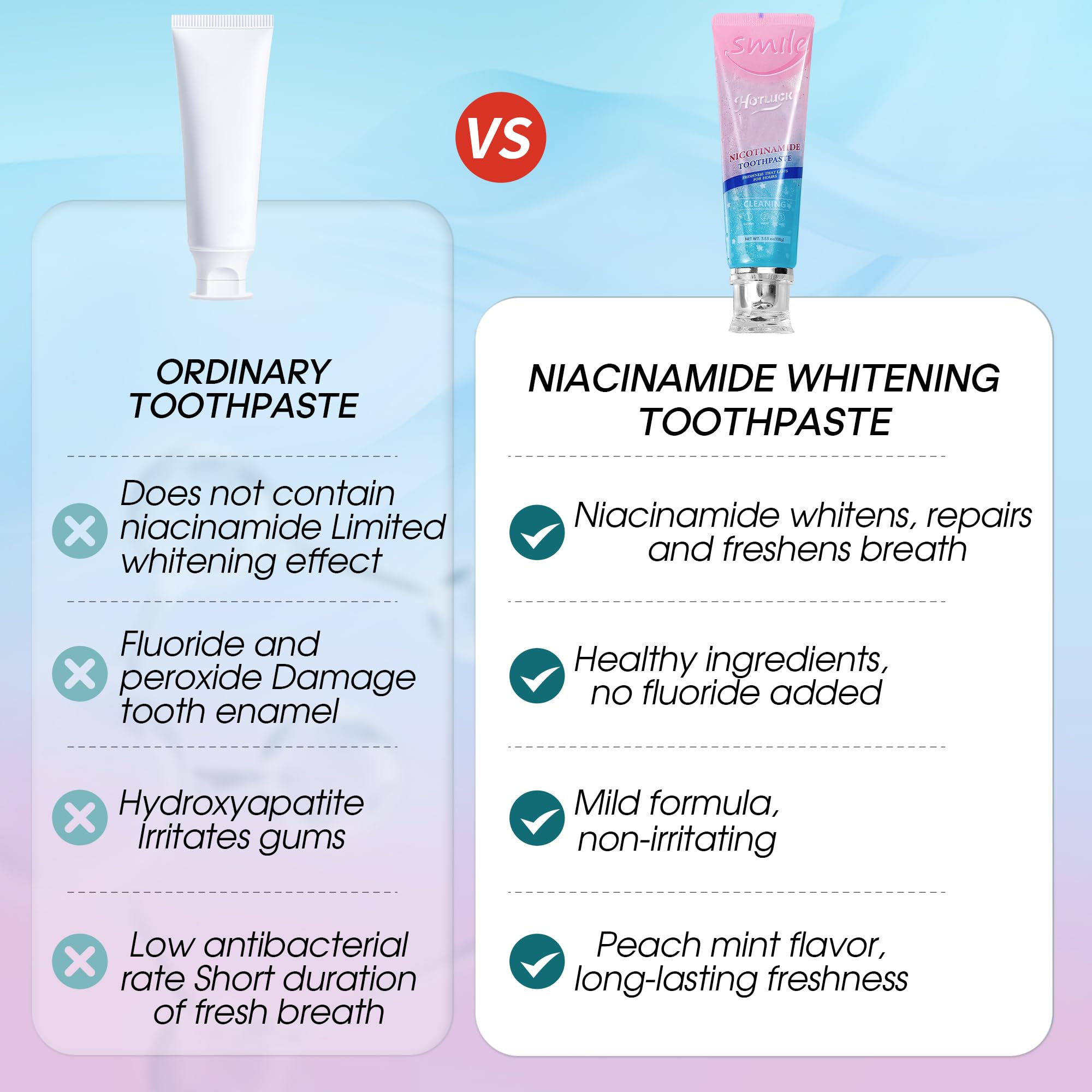 Four tubes of Hotluck Niacinamide whitening toothpaste mint peach variant