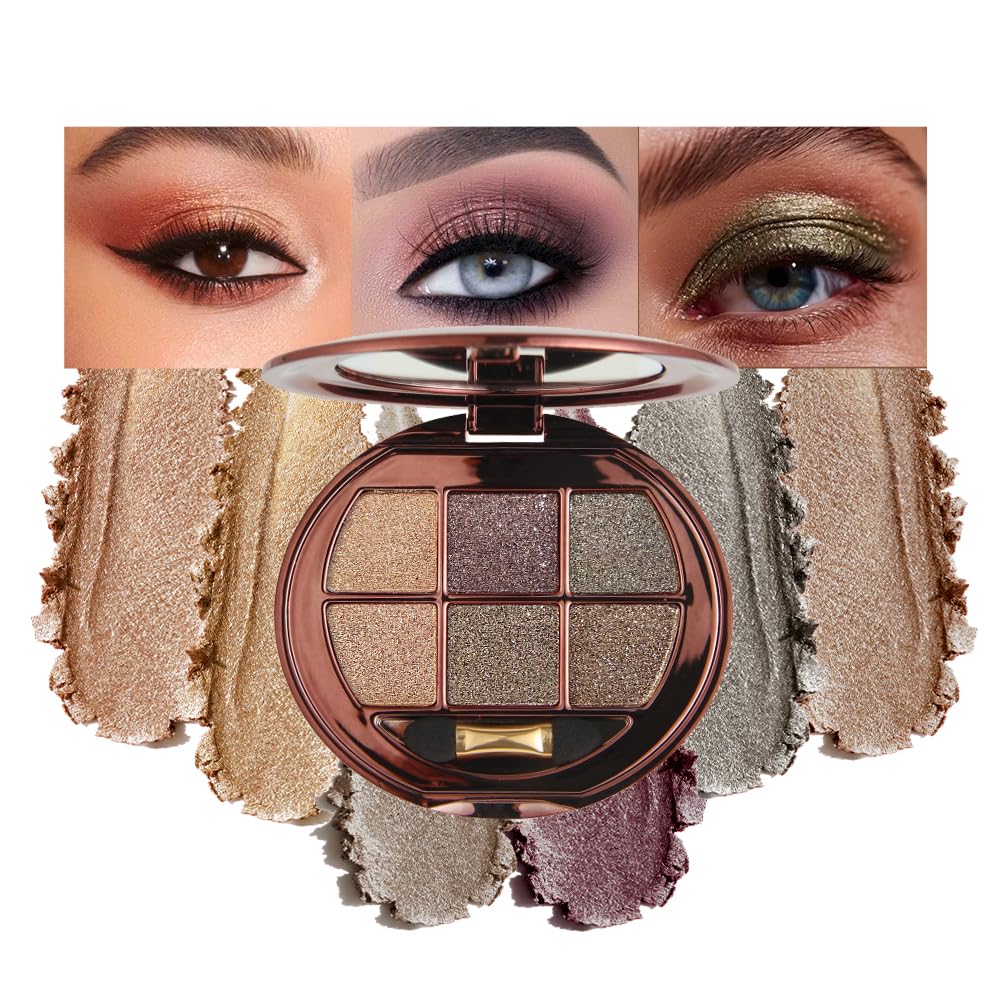 Houksouml 6-Color Shimmer Eyeshadow Palette swatches reveal rich pearl glow for day-to-night looks.