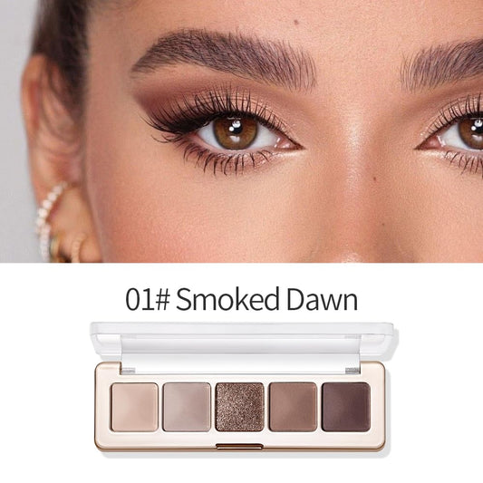 Houksouml eyeshadow swatches display matte and shimmer finishes on natural-toned colors.