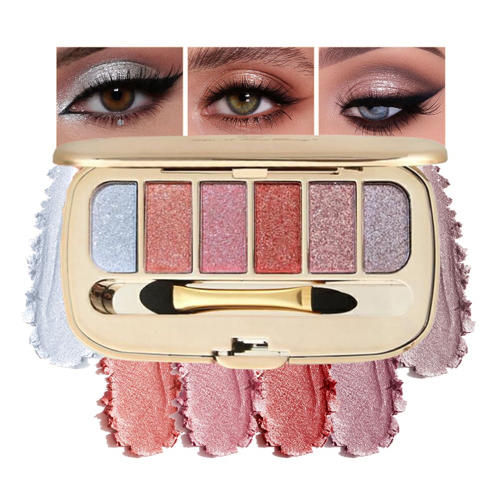 Houksouml Glitter Eyeshadow Palette in six colors for radiant day-to-night looks.