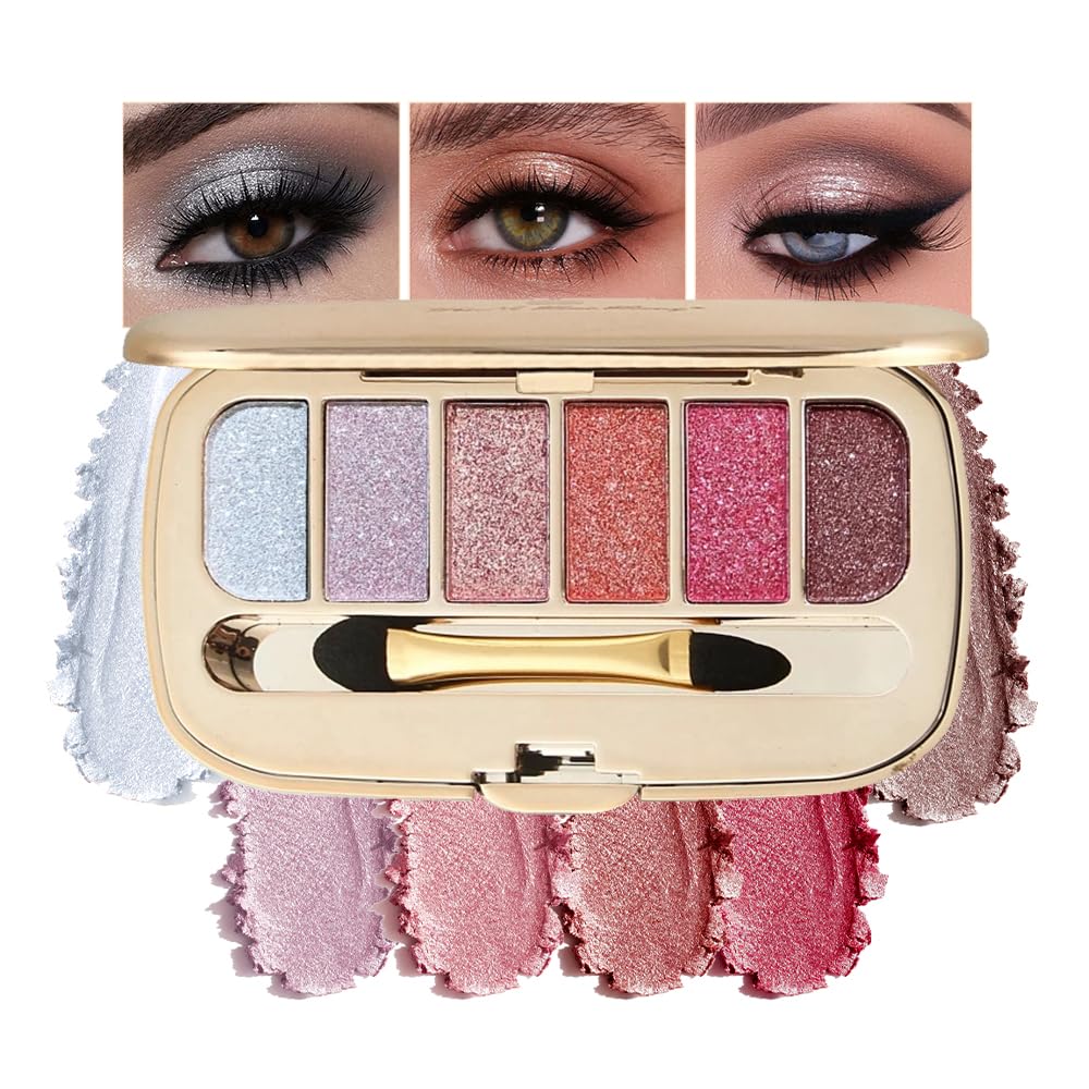 Houksouml Glitter Eyeshadow Palette front shows six-color sparkle for bold daily looks.