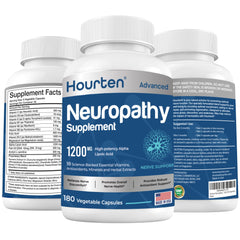 Hourten neuropathy supplement bottle containing 180 capsules