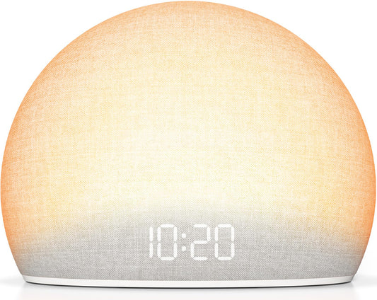 HOUSBAY Sunrise Alarm Clock glow shows natural wake lighting for calmer mornings.