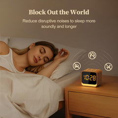 Housbay white-noise feature emphasizes sleep masking ambient noise and stress-free rest.