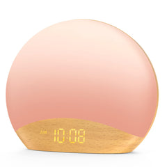 HOUSBAY front view of sunrise alarm clock with warm wooden finish for gentle wake