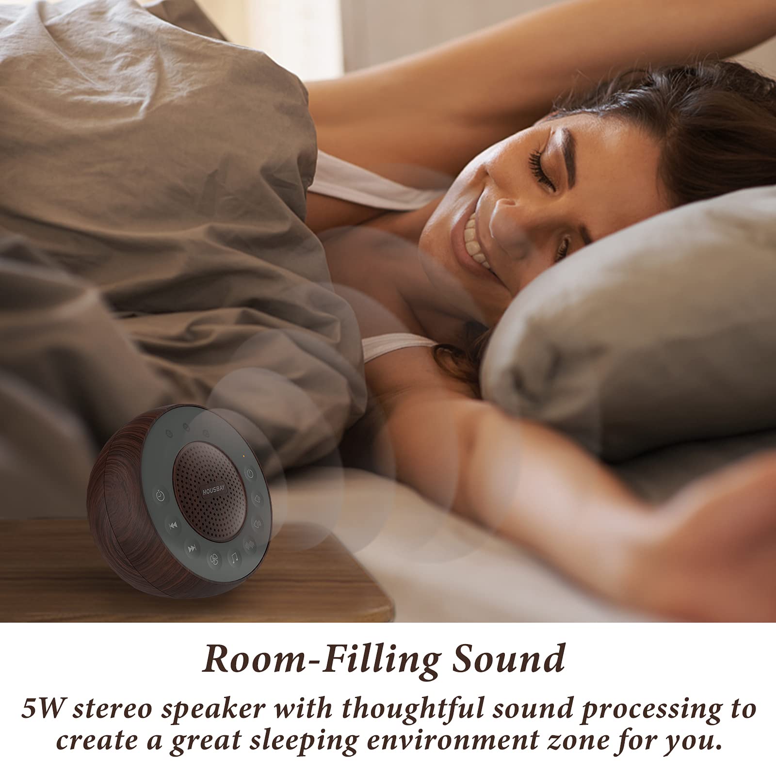 HOUSBAY white-noise-machine timer-controls enable customizable sleep sessions.