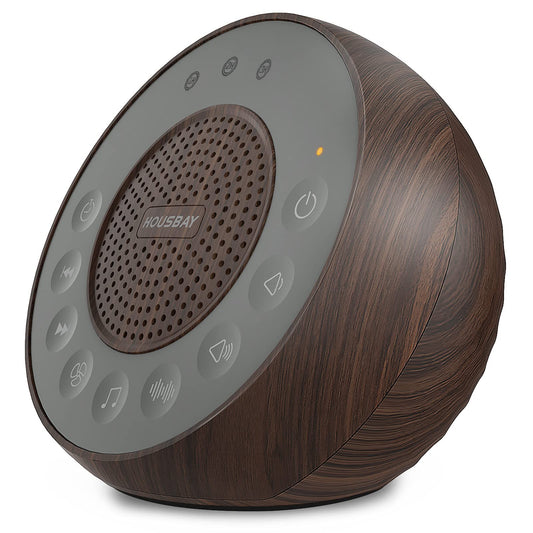 HOUSBAY white-noise-machine wood-grain front view helps calm sleep for babies and adults.