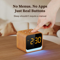 Housbay wood-grain design clock blends with decor while offering simple sleep-mode control.