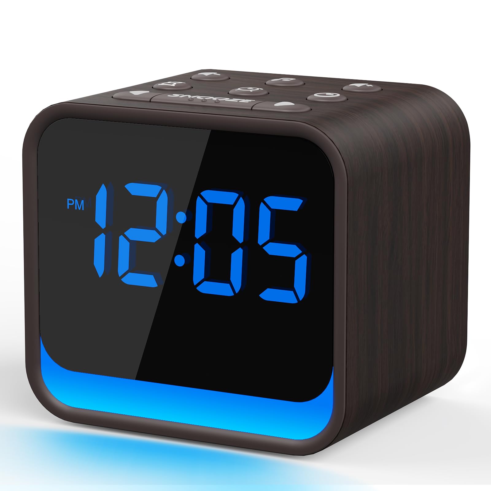 HOUSBAY wooden alarm clock in walnut finish on a nightstand for calm mornings.