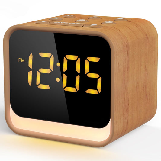 Housbay wooden sound machine closeup highlights natural grain for nightstand décor and sleep aid.