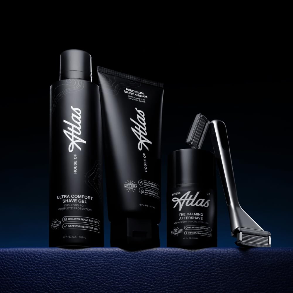 House of Atlas Calming Aftershave hydration and barrier-supporting ingredients like ceramide NP and Vitamin E.