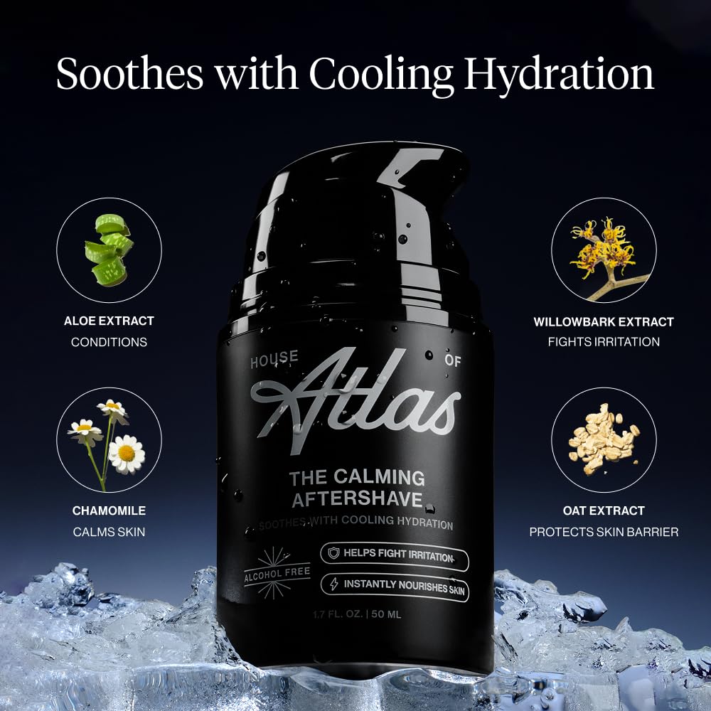 House of Atlas Calming Aftershave notes of fig, leather, black tea, and vetiver for a refined grooming ritual.