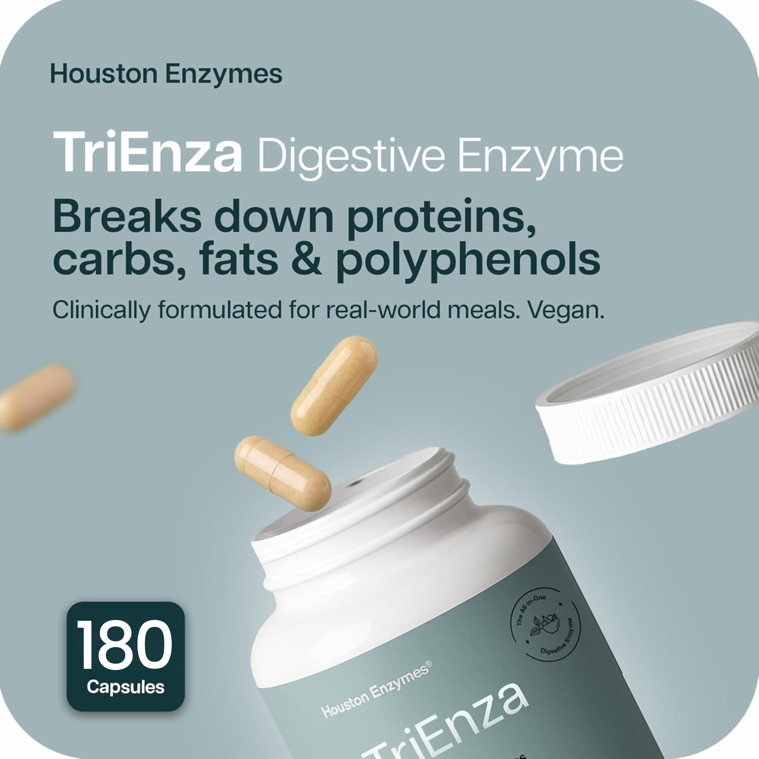 TriEnza capsules close-up highlighting enzyme blend for digestion