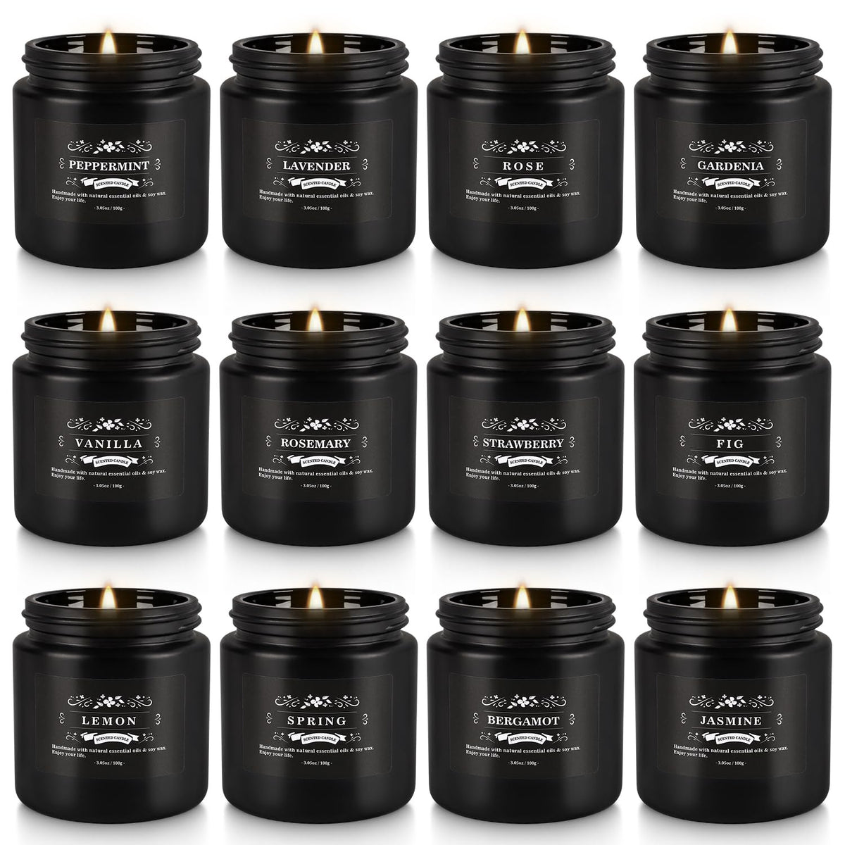 Howemon 12-pack scented candle set in black jars - assorted scents