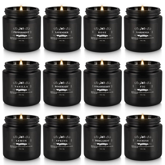 Howemon 12-pack scented candle set in black jars - assorted scents