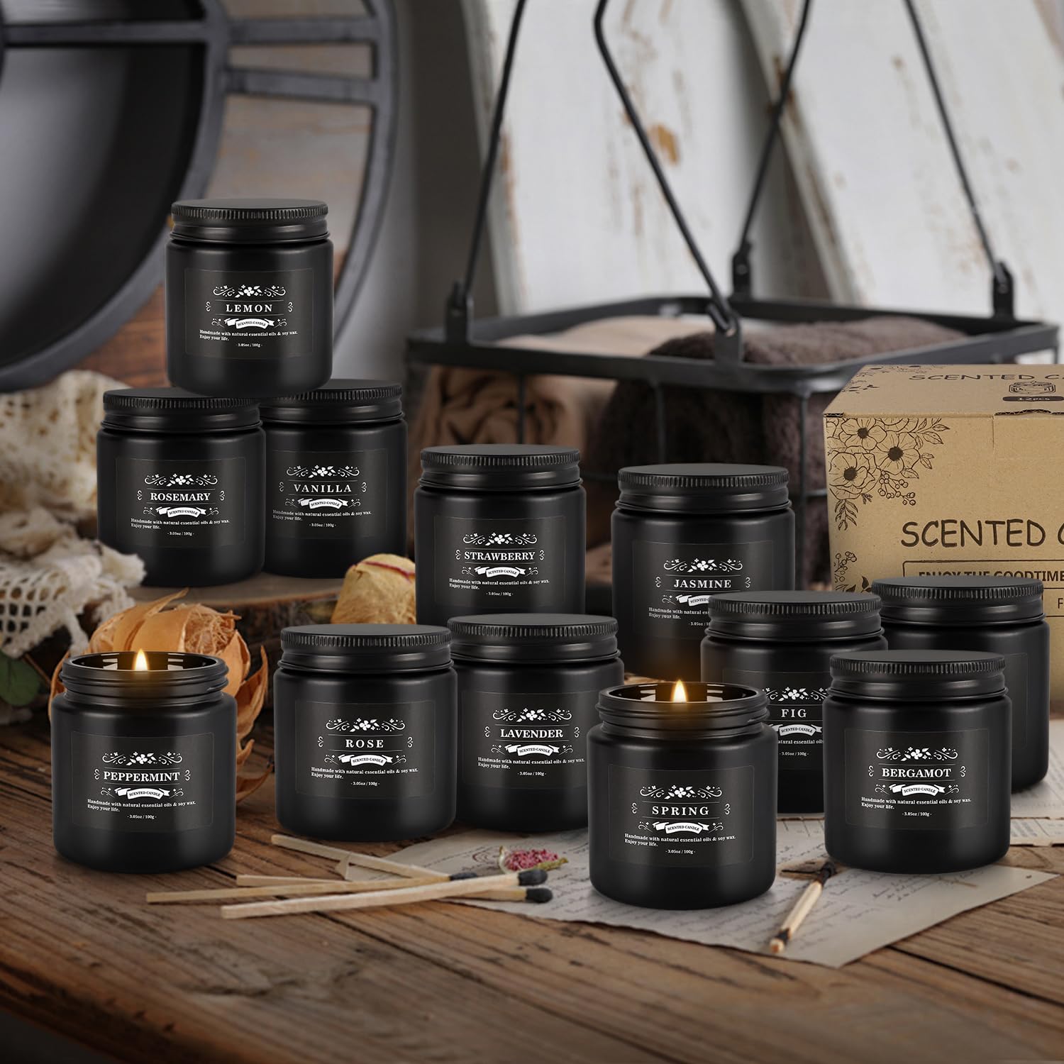 Howemon candle set 12-pack gift arrangement in black jars