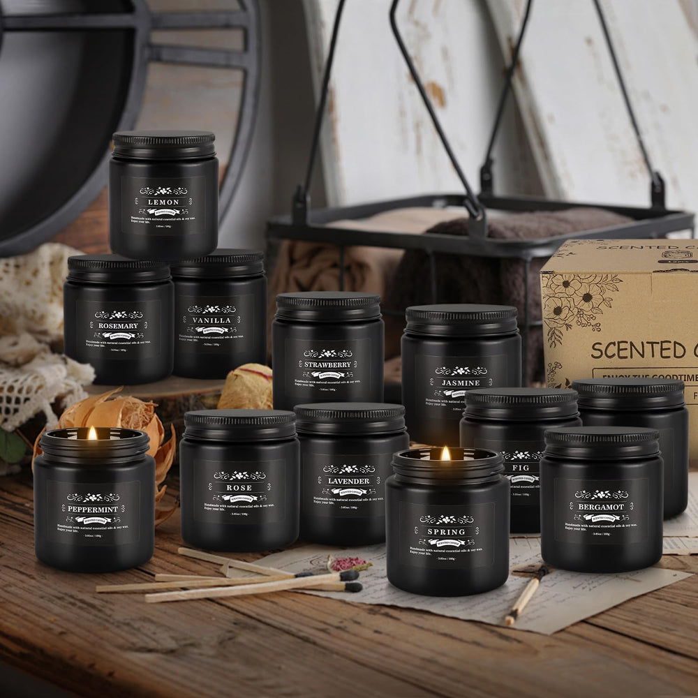 Howemon candle set 12-pack gift arrangement in black jars