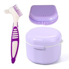 Howinn denture bath case purple – front view with strainer basket