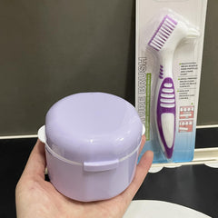 Howinn denture bath case purple – open lid showing denture cup