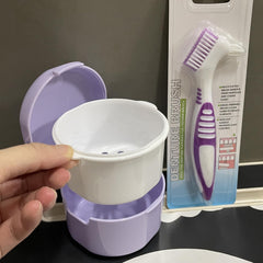 Howinn denture bath case purple – close-up of strainer basket