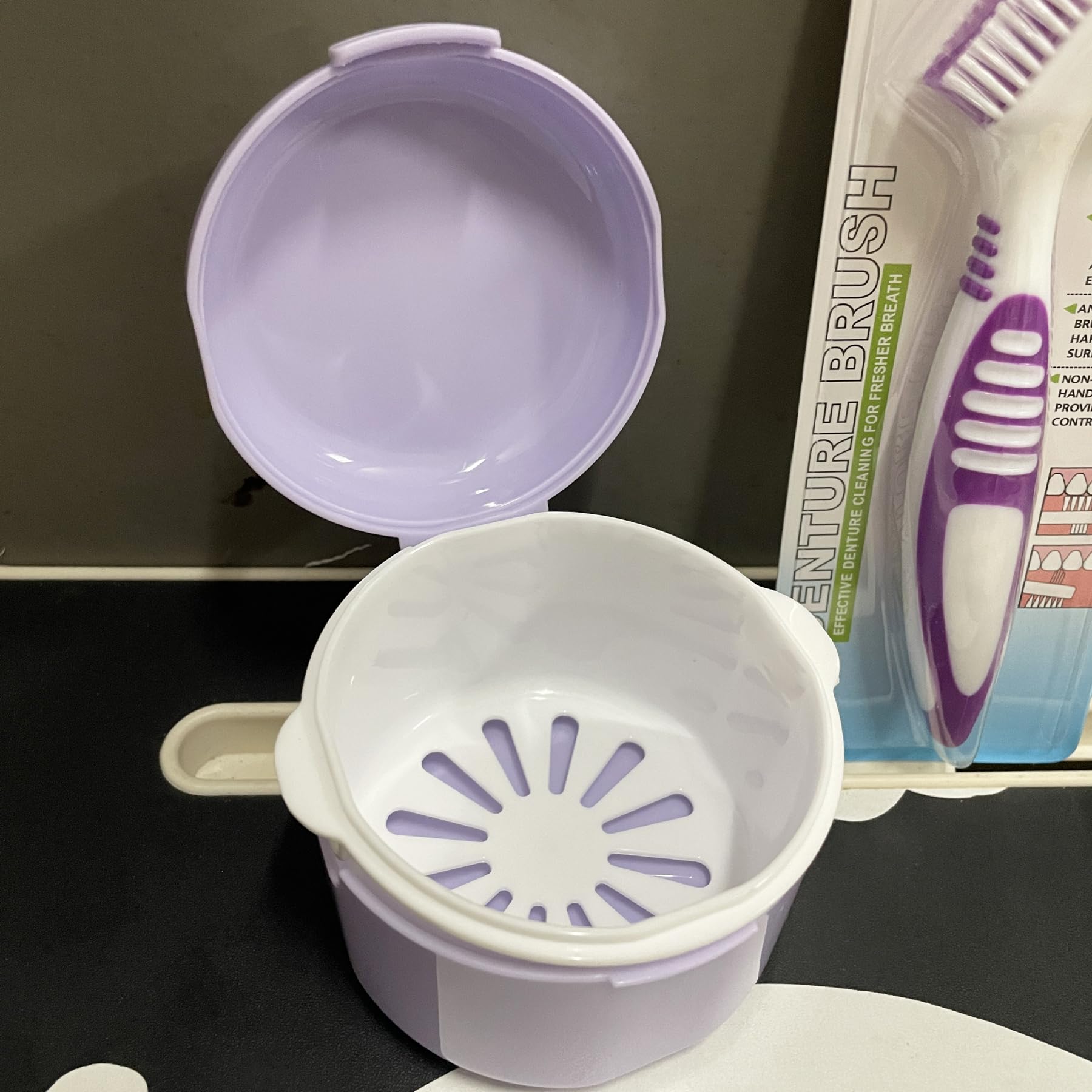 Howinn denture bath case purple – travel-friendly size in purple