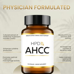 Capsules and bottle showcasing 1100 mg AHCC and Shiitake
