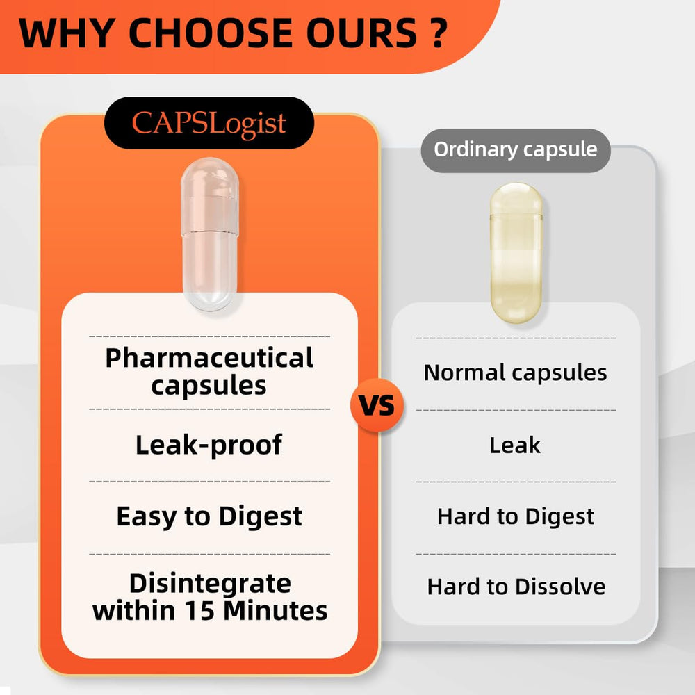 Capsules made from HPMC plant-based material.
