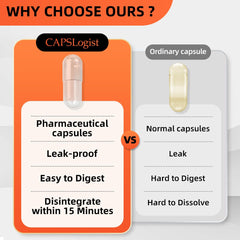 Capsules made from HPMC plant-based material.