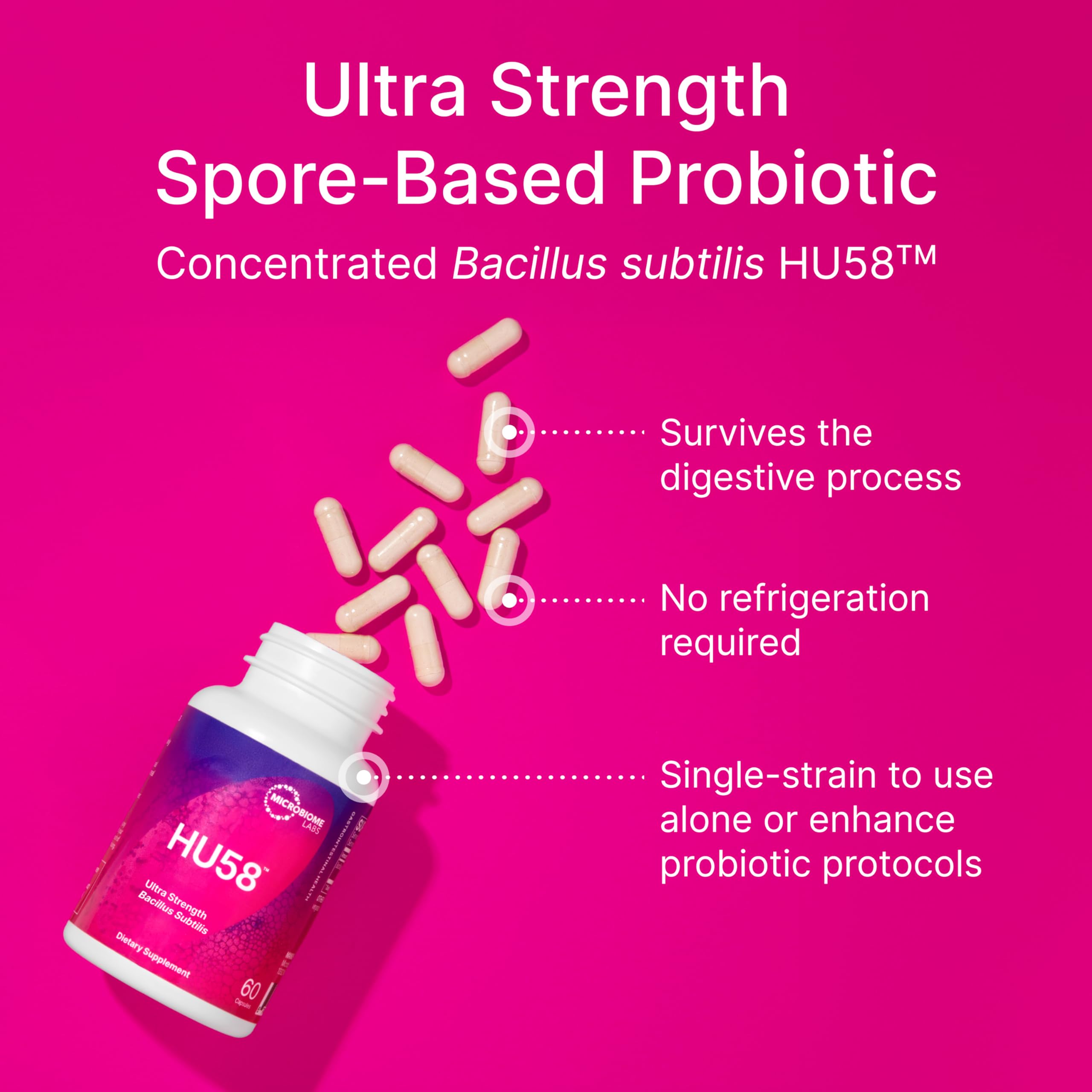 Close-up of HU58 probiotic capsules
