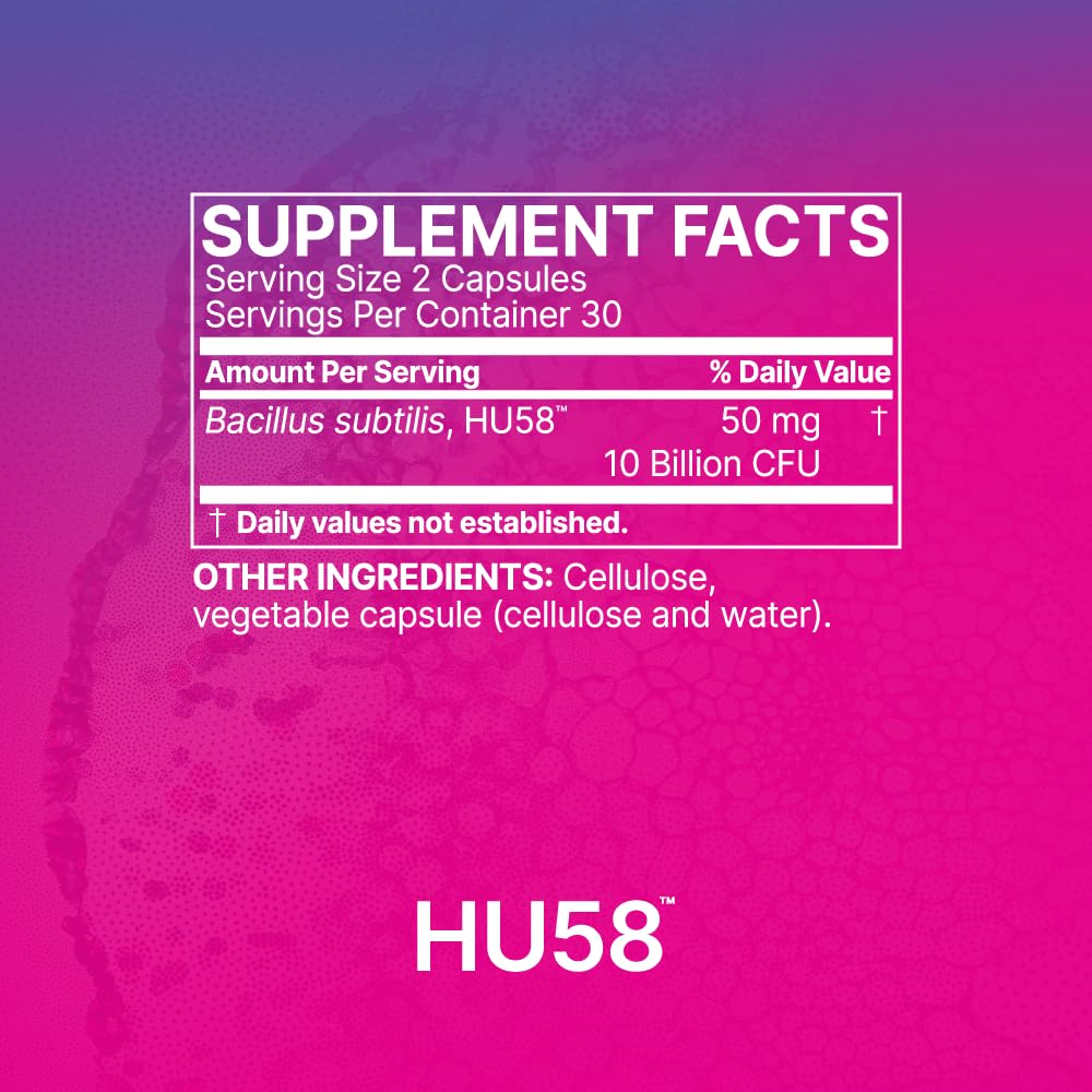 Packaging and bottle of Microbiome Labs HU58 probiotic