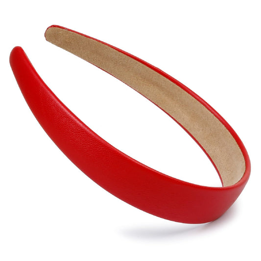 Close-up of Huachi faux leather red headband for versatile everyday wear.