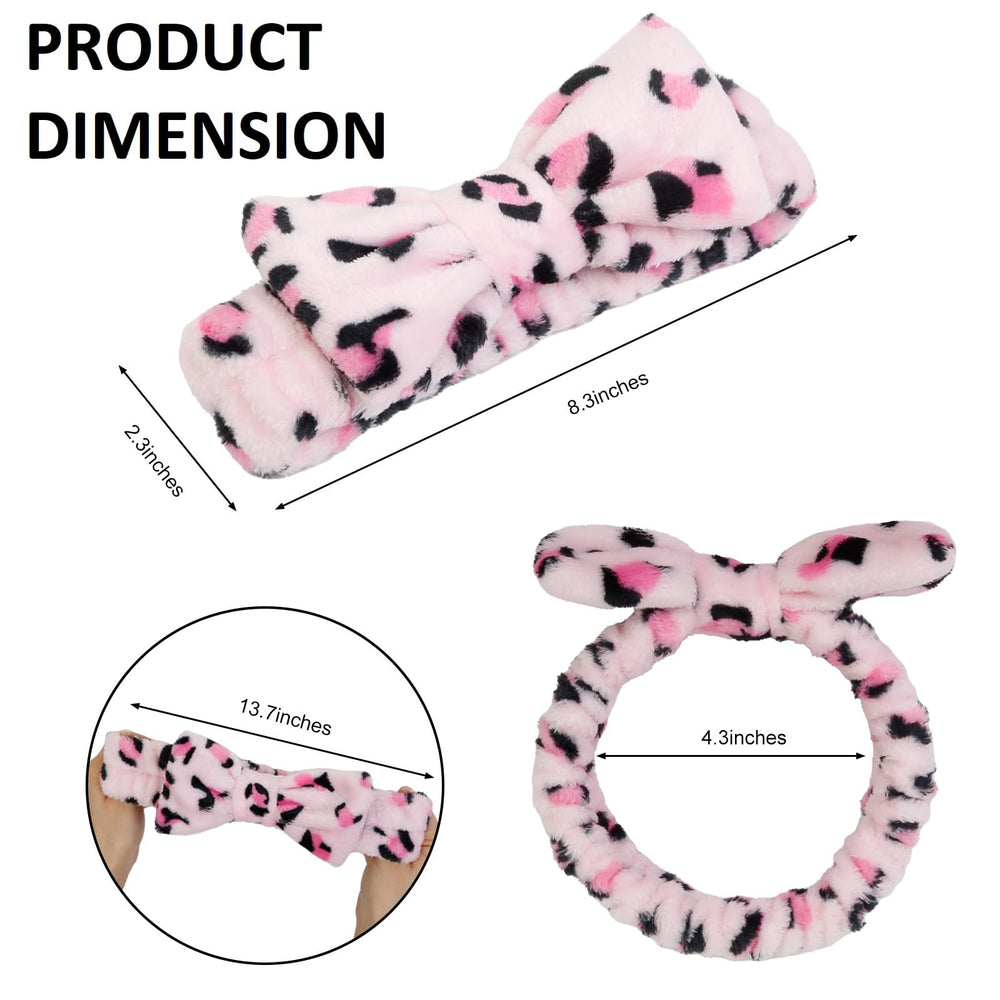 Huachi leopard bow spa headband offers a comfy, secure fit for skincare routines.