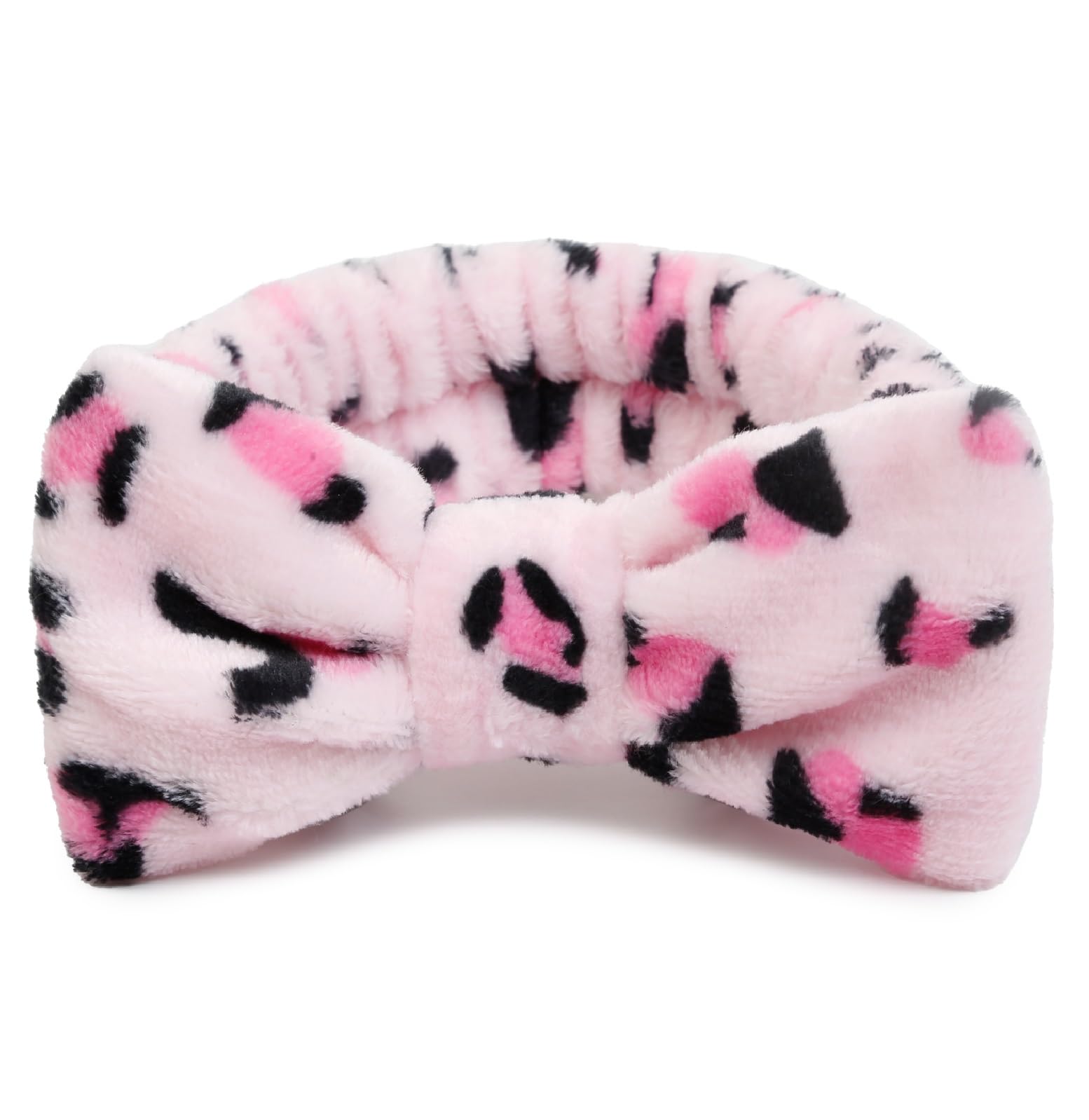 Huachi pink leopard headband for washing face keeps hair away while adding playful style.
