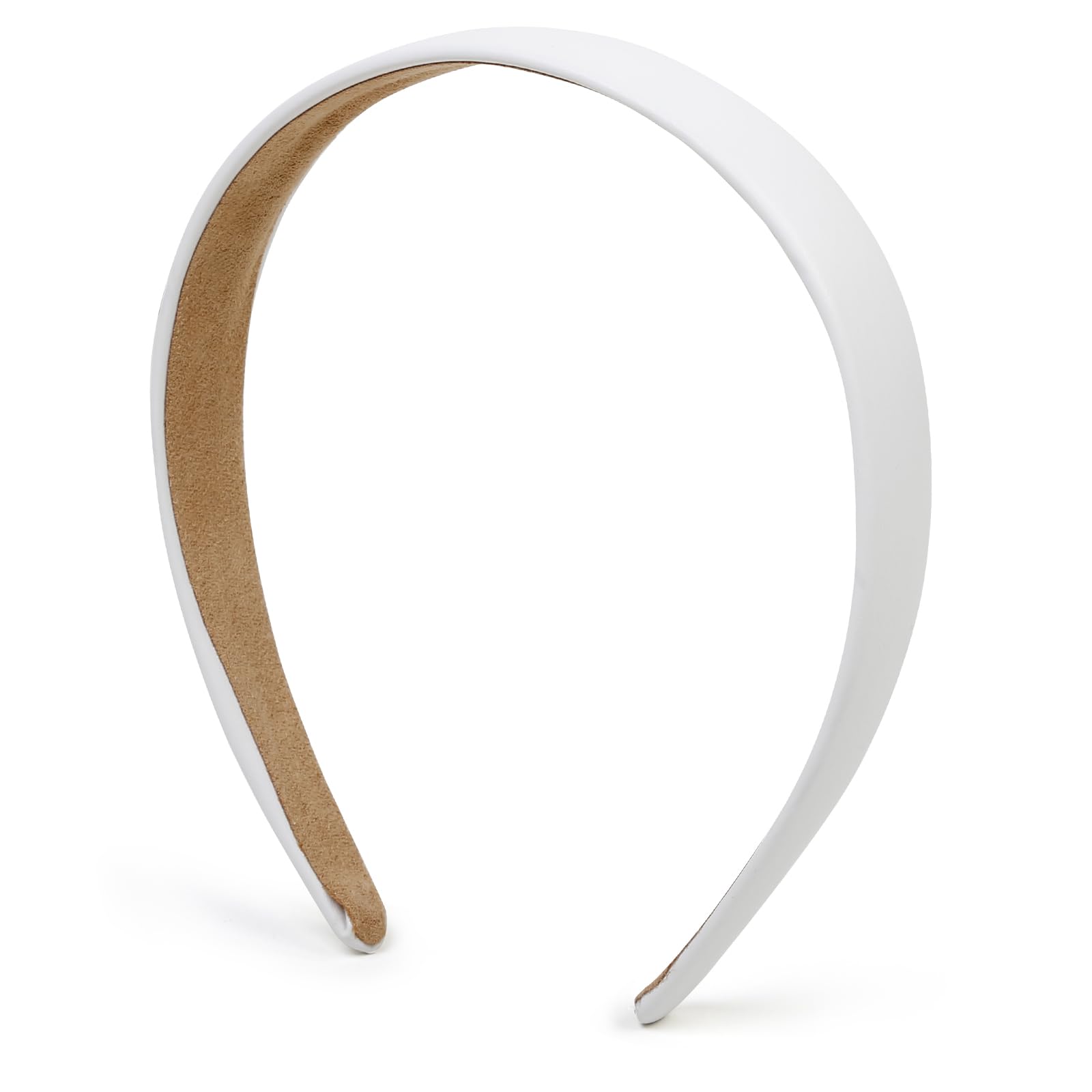 Huachi white faux leather headband closeup shows premium texture.