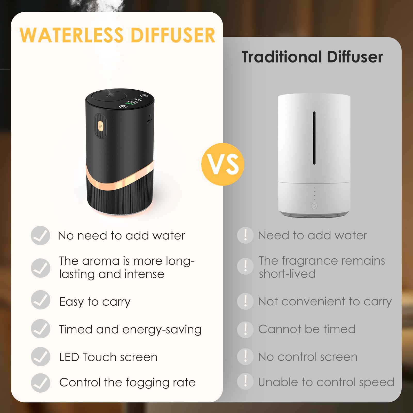 Huachuang waterless diffuser 4-mist-levels image captures customizable scent intensity.