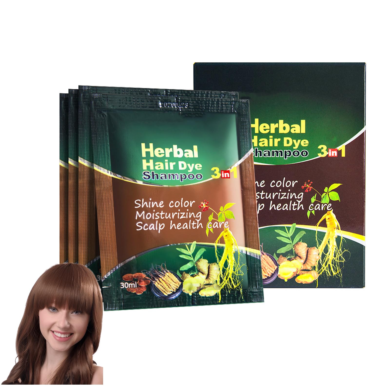 HUDABABY Coffee Dye Shampoo travel packaging showing easy on-the-go gray coverage.