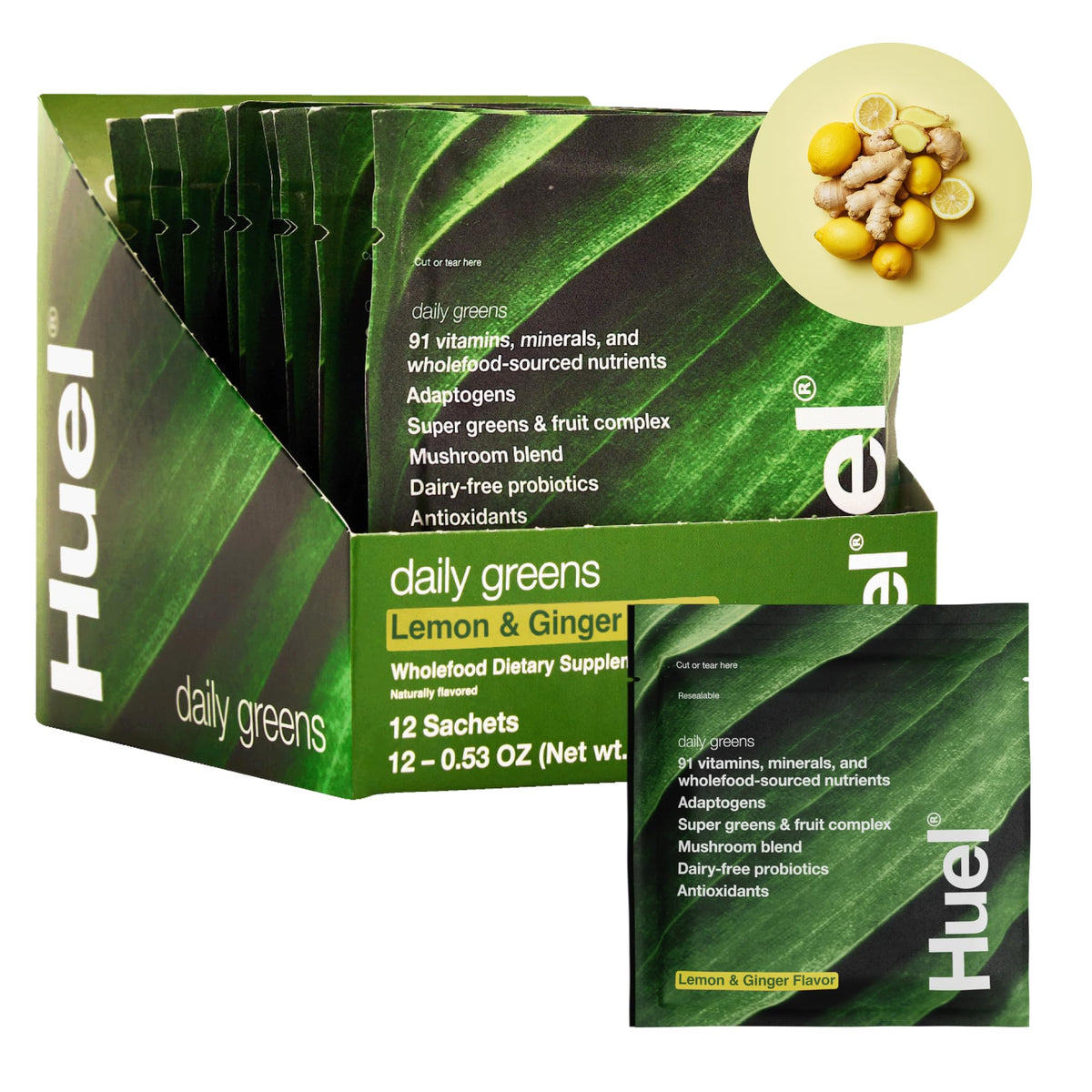 Hero image of Huel Daily Greens Lemon & Ginger 12-pack