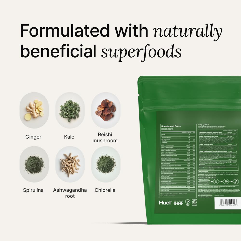 Huel Daily Greens Lemon & Ginger 91 vitamins and minerals for comprehensive daily support