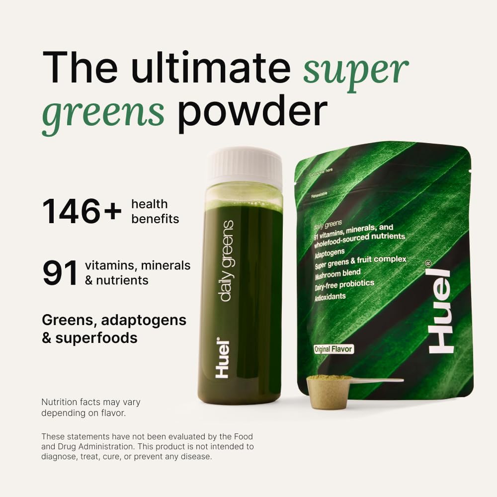 Huel Daily Greens Lemon & Ginger mug showing a refreshing citrus-infused greens drink