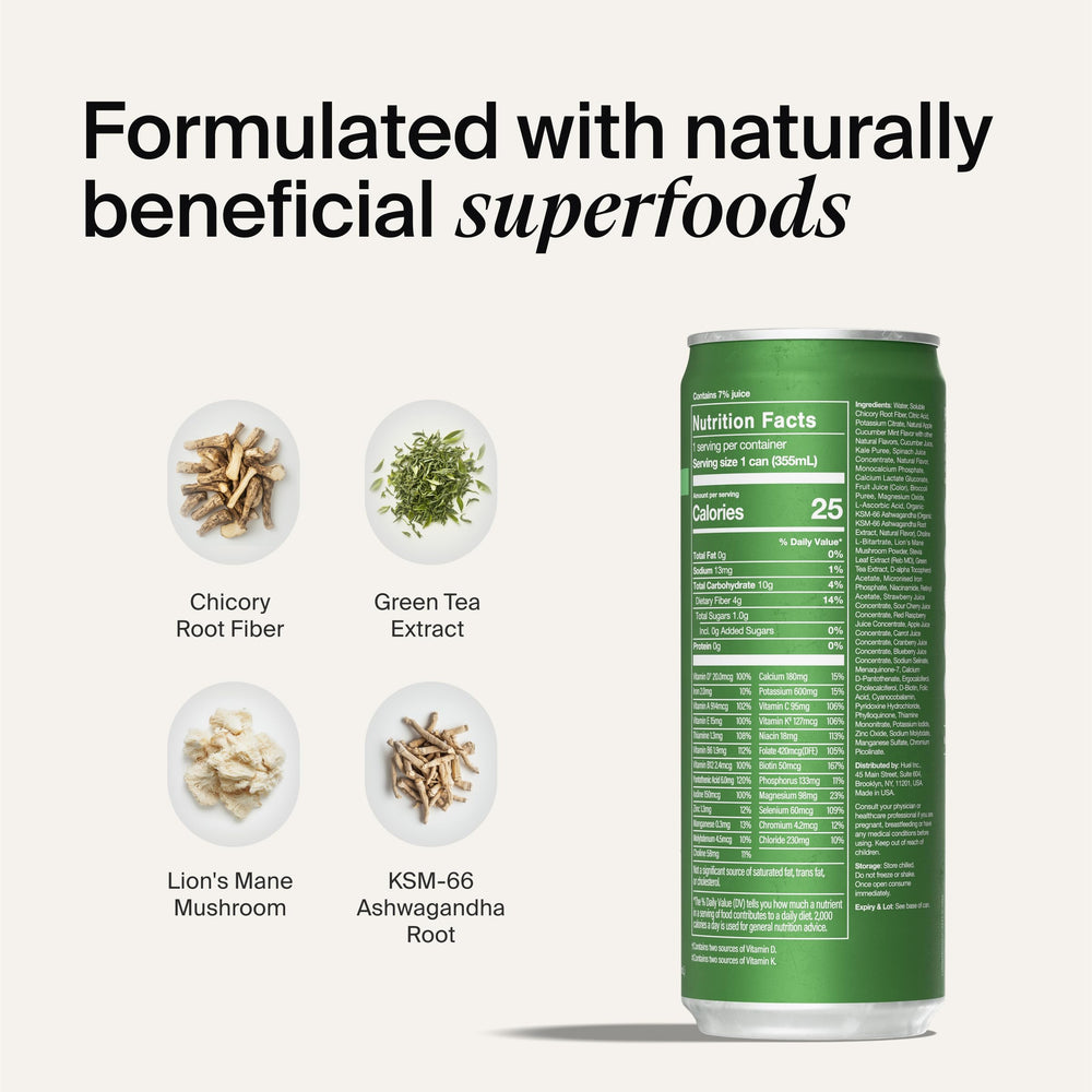 Huel on a breakfast table beside cereal and fruit for routine integration