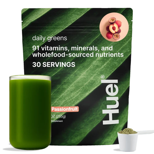 Huel Daily Greens Peach Passionfruit canister