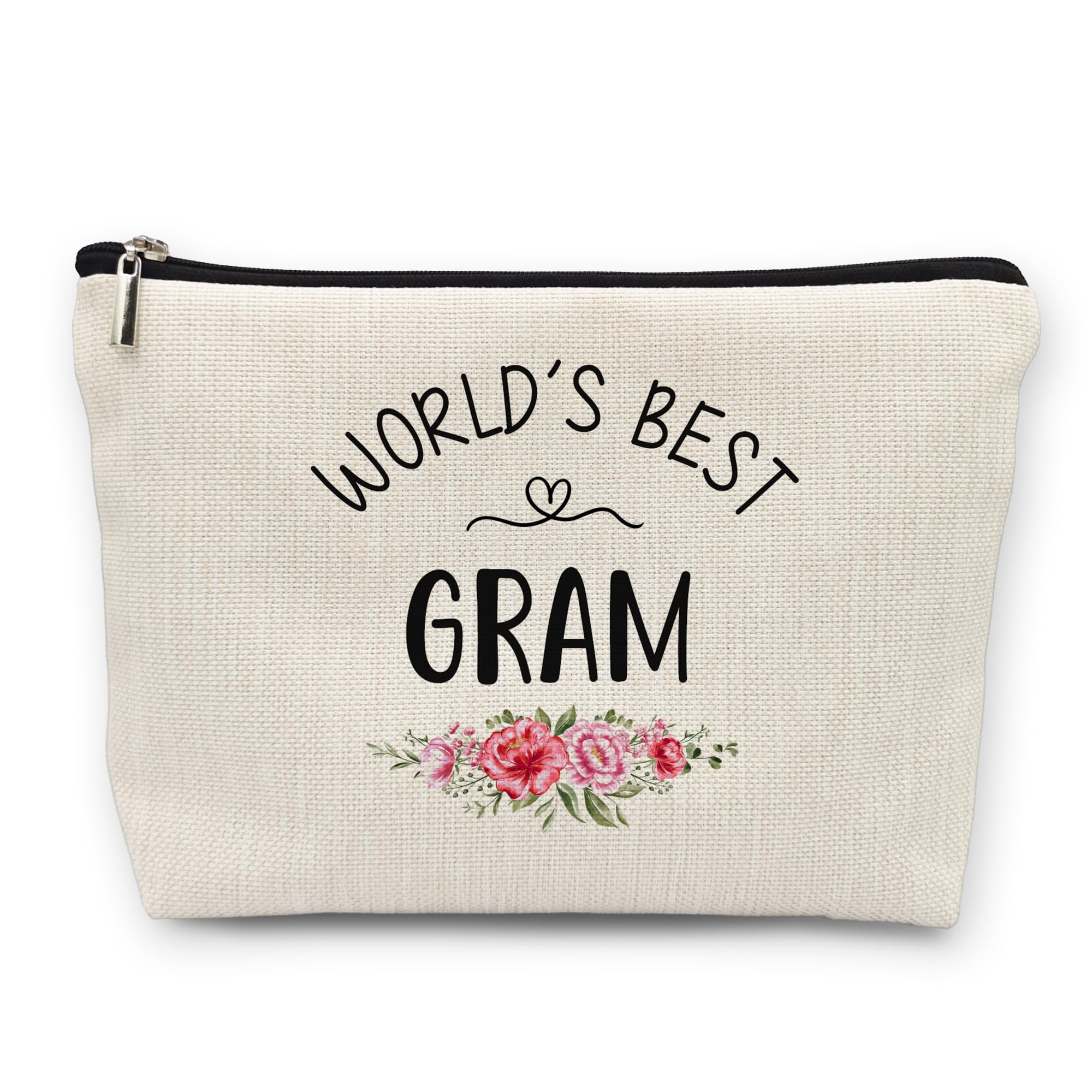 Huester Gram Gifts makeup bag closeup stitching shows durable linen for everyday travel.