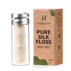 HUGGING TREE silk dental floss in glass dispenser
