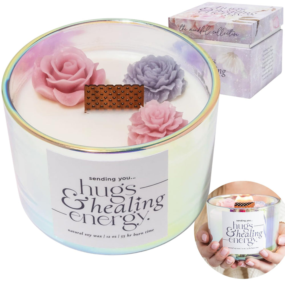 12oz sympathy candle with iridescent glass jar and floral design