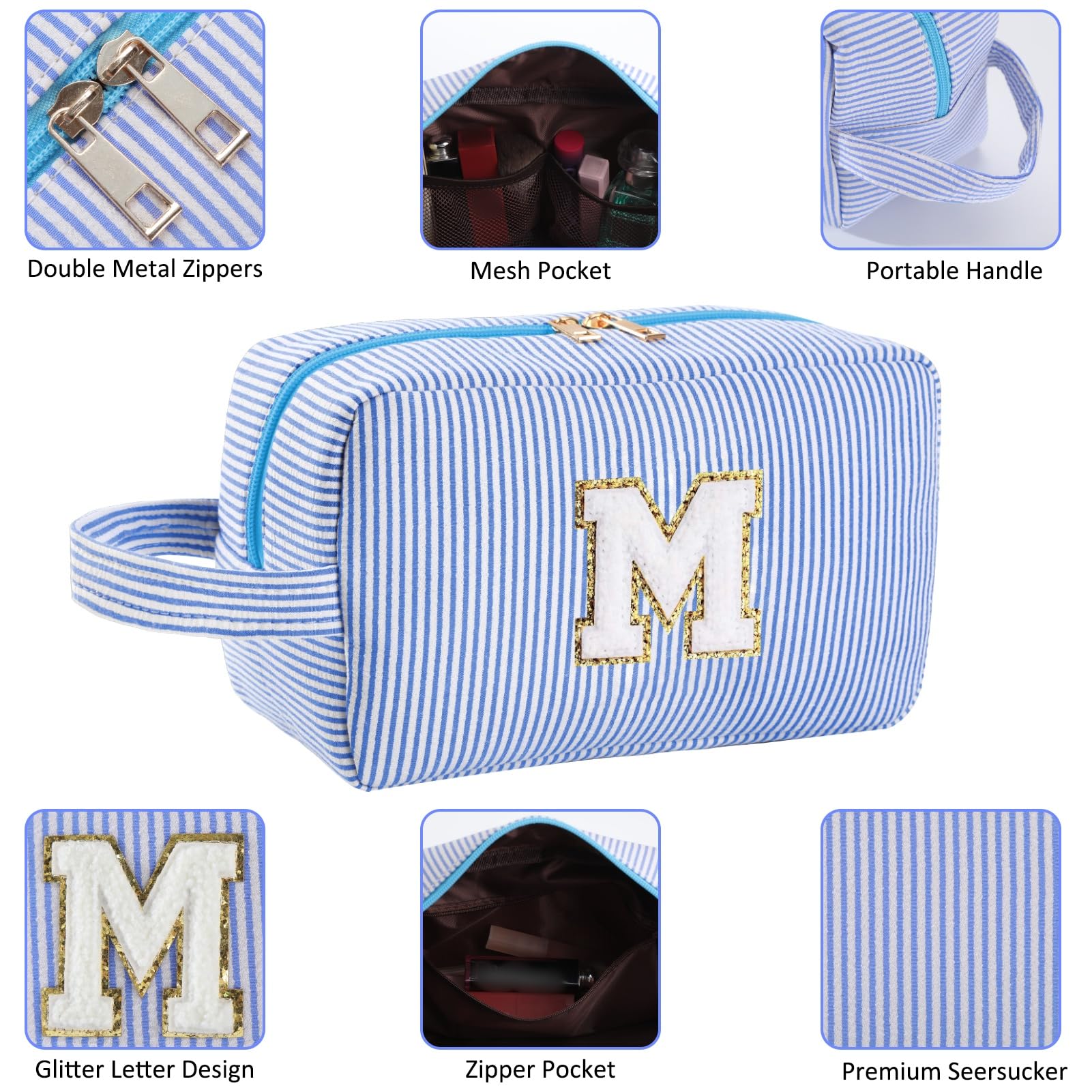 Huifen makeup brush bag blue pouch fits brushes and tools