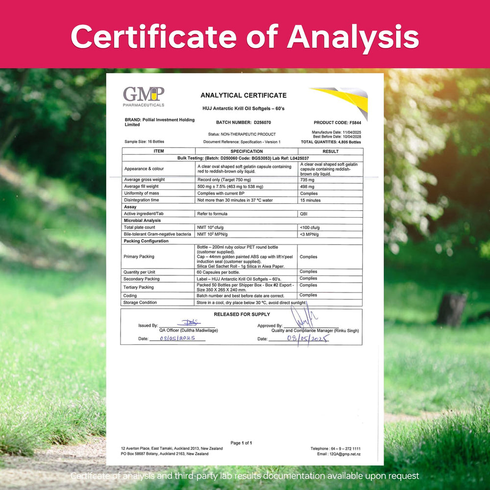 Sustainably sourced certification logo for HUJ Krill Oil
