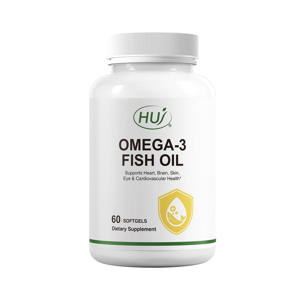 HUJ Omega-3 Fish Oil 1000mg softgels bottle and label