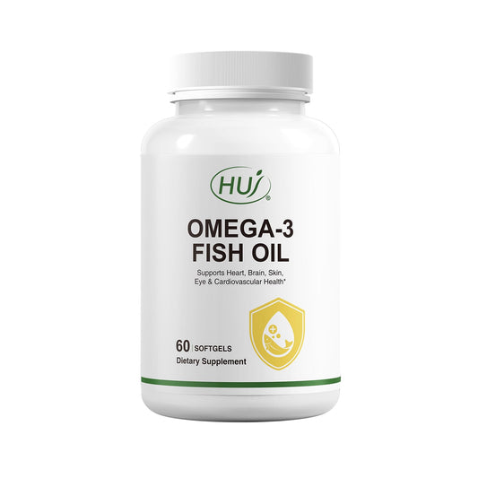 HUJ Omega-3 Fish Oil 1000mg softgels bottle and label