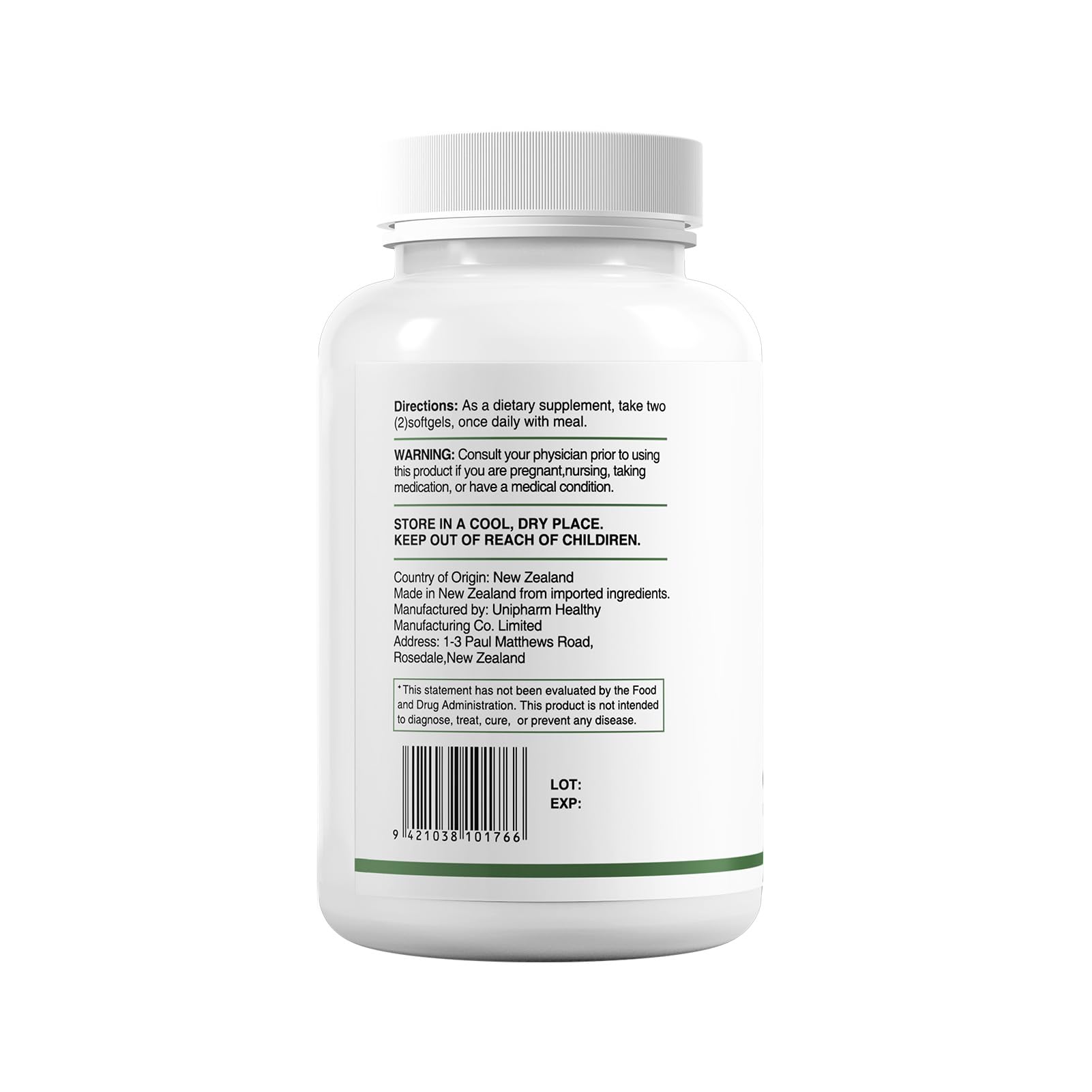 HUJ Omega-3 bottle with 60 softgels label